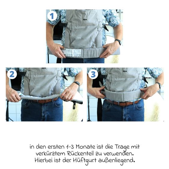 Fillikid Babytrage & Wetterschutz Natural ab 3,5 -20 kg für Bauch-, Hüft und Rückentrageposition - Grau