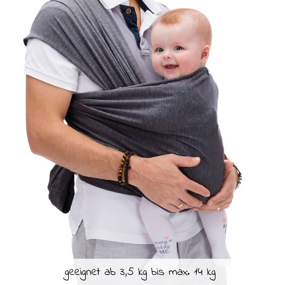 Fillikid Babytragetuch Baby Sling 500 x 55 cm für Neugeborene ab 3,5 kg - 14 kg - Dunkelgrau