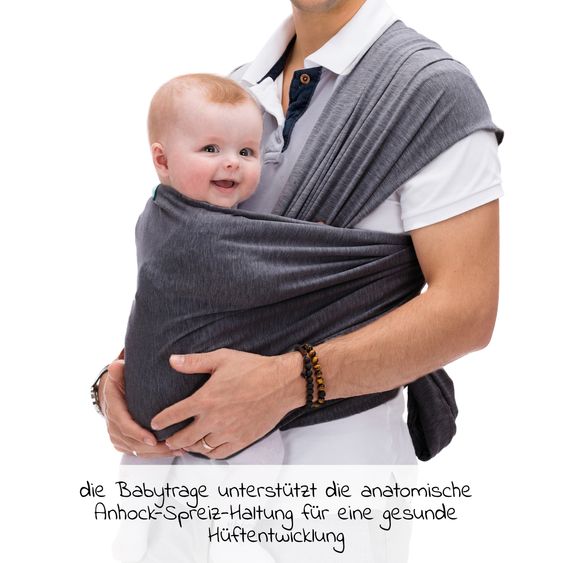 Fillikid Babytragetuch Baby Sling 500 x 55 cm für Neugeborene ab 3,5 kg - 14 kg - Dunkelgrau