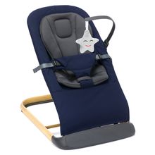 Rocker baby bouncer with 3 adjustable positions and play bar with plush figure - Navy gray