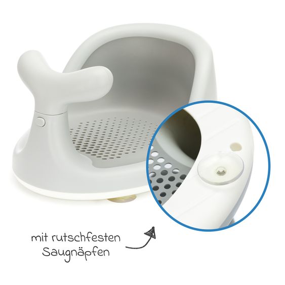 Fillikid Badewannensitz Wal in ergonomischem Design mit rutschfesten Saugnäpfen - Grau