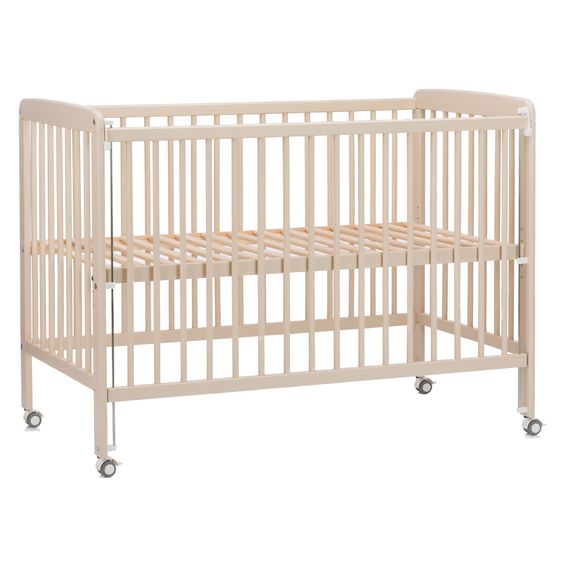 Fillikid Beistellgitterbett Nena aus massivem Buchenholz mit 4 feststellbaren Rollen 60 x 120 cm - Champagner