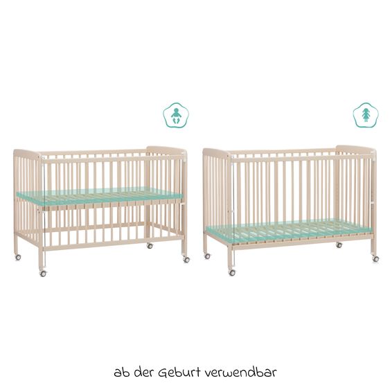Fillikid Beistellgitterbett Nena aus massivem Buchenholz mit 4 feststellbaren Rollen 60 x 120 cm - Champagner