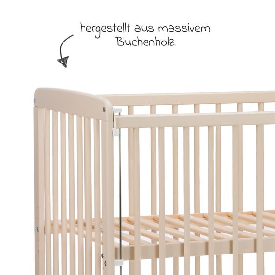 Fillikid Beistellgitterbett Nena aus massivem Buchenholz mit 4 feststellbaren Rollen 60 x 120 cm - Champagner