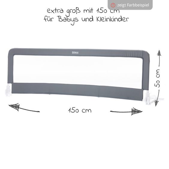 Fillikid Bed rail Emma foldable for standard & box spring beds 150 x 50 cm - Grey