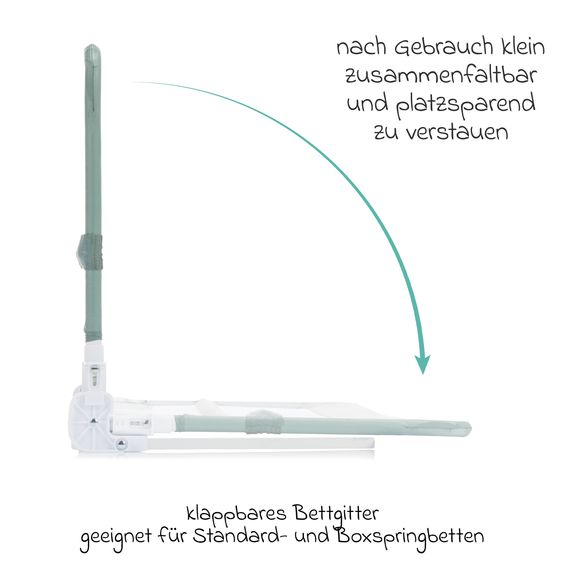 Fillikid Sponda letto Lina XL con meccanismo pieghevole per letti standard e boxspring incl. cinghia di tensione 180 x 50 cm - Mint