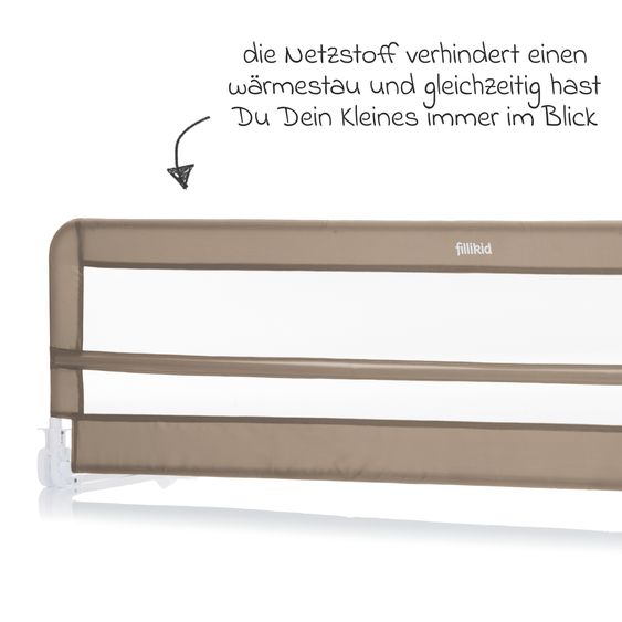 Fillikid Sponda letto Lina XL con meccanismo pieghevole per letti standard e boxspring incl. cinghia di tensione 180 x 50 cm - Taupe