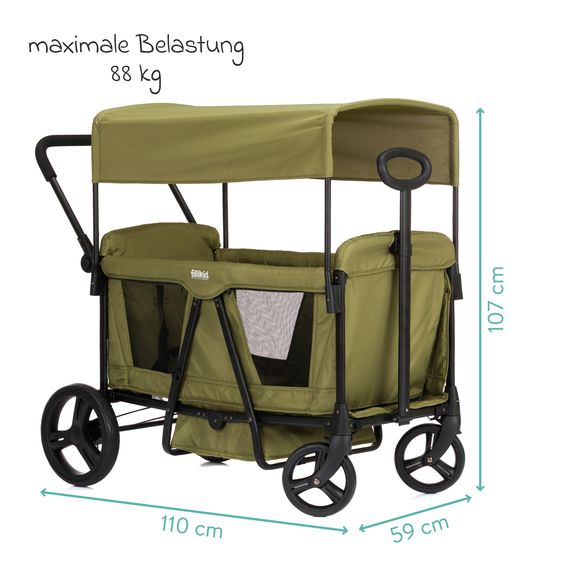 Fillikid Chariot De Transport Oskar Pour 2 Enfants Max. Charge 80 Kg - Vert Noir