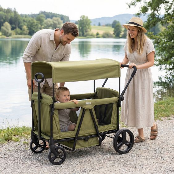 Fillikid Chariot De Transport Oskar Pour 2 Enfants Max. Charge 80 Kg - Vert Noir
