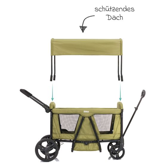 Fillikid Chariot De Transport Oskar Pour 2 Enfants Max. Charge 80 Kg - Vert Noir