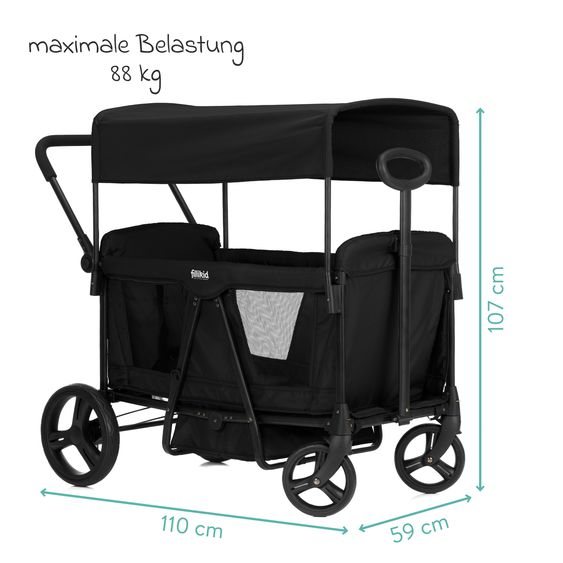 Fillikid Chariot De Transport Oskar Pour 2 Enfants Max. Charge 80 Kg - Noir