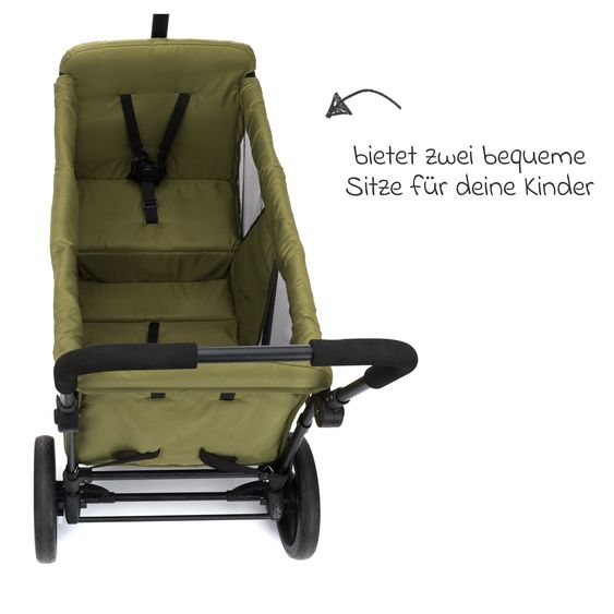 Fillikid Bollerwagen Oskar für 2 Kinder max. Belastung 88 kg - Grün Schwarz