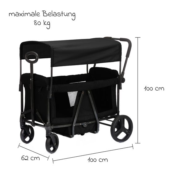 Fillikid Bollerwagen Oskar für 2 Kinder max. Belastung 88 kg - Schwarz