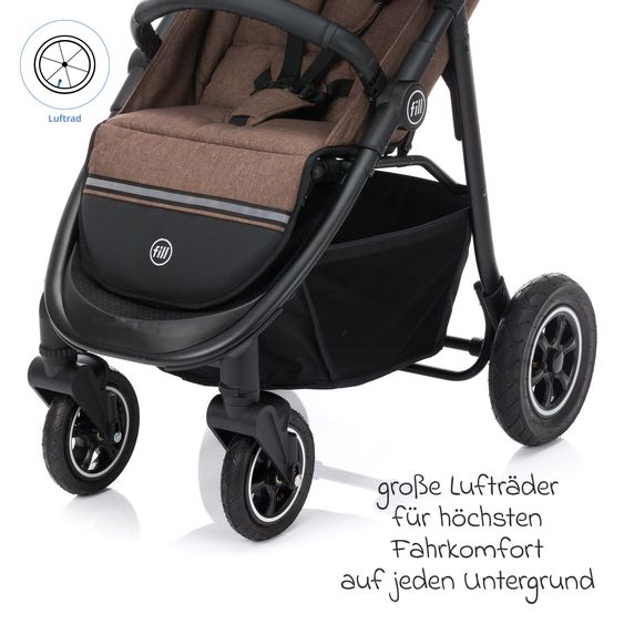 Fillikid Buggy & Sportwagen Adventure Air bis 22 kg belastbar mit Lufträder, Knickschieber, Liegeposition & Getränkehalter - Braun