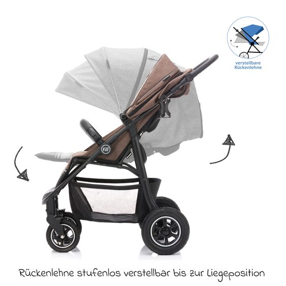 Fillikid Buggy & Sportwagen Adventure Air bis 22 kg belastbar mit Lufträder, Knickschieber, Liegeposition & Getränkehalter - Braun