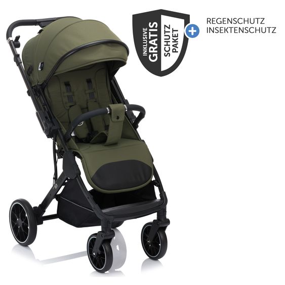 Fillikid Buggy & Sportwagen Axis bis 22 kg mit Schwenkschieber & Feststellbremse am Griff inkl. Schutzpaket - Olive