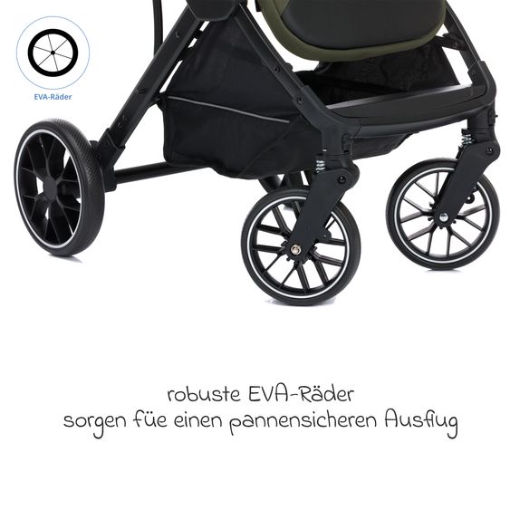 Fillikid Buggy & Sportwagen Axis bis 22 kg mit Schwenkschieber & Feststellbremse am Griff inkl. Schutzpaket - Olive
