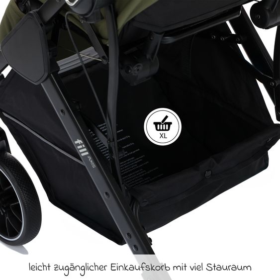 Fillikid Buggy & Sportwagen Axis bis 22 kg mit Schwenkschieber & Feststellbremse am Griff inkl. Schutzpaket - Olive