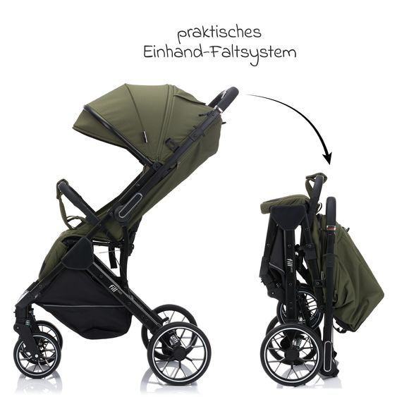 Fillikid Buggy & Sportwagen Axis bis 22 kg mit Schwenkschieber & Feststellbremse am Griff inkl. Schutzpaket - Olive