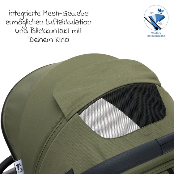 Fillikid Buggy & Sportwagen Axis bis 22 kg mit Schwenkschieber & Feststellbremse am Griff inkl. Schutzpaket - Olive