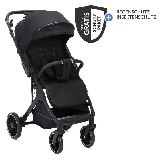Fillikid Passeggino Leggero & Sportivo Axis bis 22 kg con cursore girevole & freno di stazionamento alla maniglia incl. pacchetto protezione - Nero