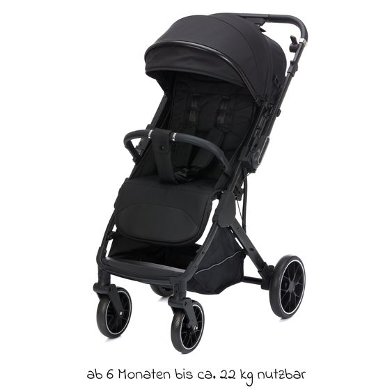 Fillikid Passeggino Leggero & Sportivo Axis bis 22 kg con cursore girevole & freno di stazionamento alla maniglia incl. pacchetto protezione - Nero