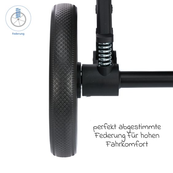 Fillikid Passeggino Leggero & Sportivo Axis bis 22 kg con cursore girevole & freno di stazionamento alla maniglia incl. pacchetto protezione - Nero