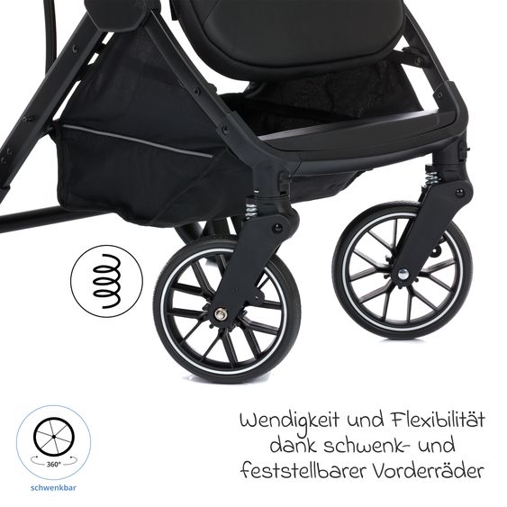 Fillikid Passeggino Leggero & Sportivo Axis bis 22 kg con cursore girevole & freno di stazionamento alla maniglia incl. pacchetto protezione - Nero