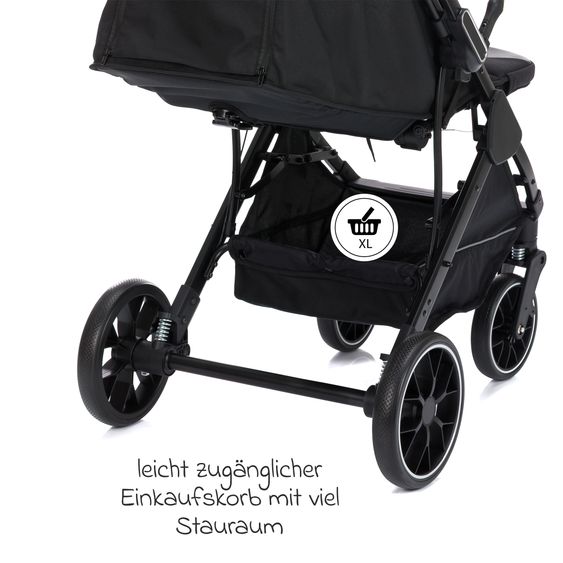 Fillikid Passeggino Leggero & Sportivo Axis bis 22 kg con cursore girevole & freno di stazionamento alla maniglia incl. pacchetto protezione - Nero