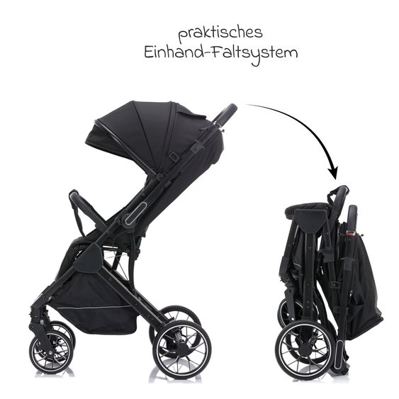 Fillikid Passeggino Leggero & Sportivo Axis bis 22 kg con cursore girevole & freno di stazionamento alla maniglia incl. pacchetto protezione - Nero