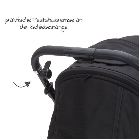 Fillikid Passeggino Leggero & Sportivo Axis bis 22 kg con cursore girevole & freno di stazionamento alla maniglia incl. pacchetto protezione - Nero