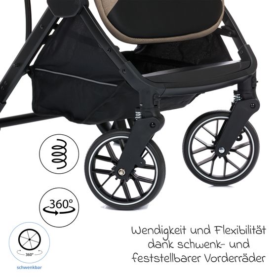 Fillikid Passeggino Leggero & Sportivo Axis bis 22 kg con cursore girevole & freno di stazionamento alla maniglia incl. pacchetto protezione - Taupe