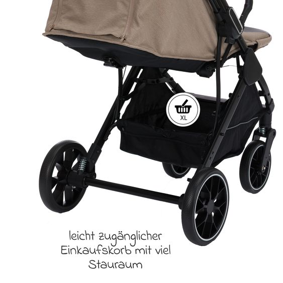 Fillikid Passeggino Leggero & Sportivo Axis bis 22 kg con cursore girevole & freno di stazionamento alla maniglia incl. pacchetto protezione - Taupe