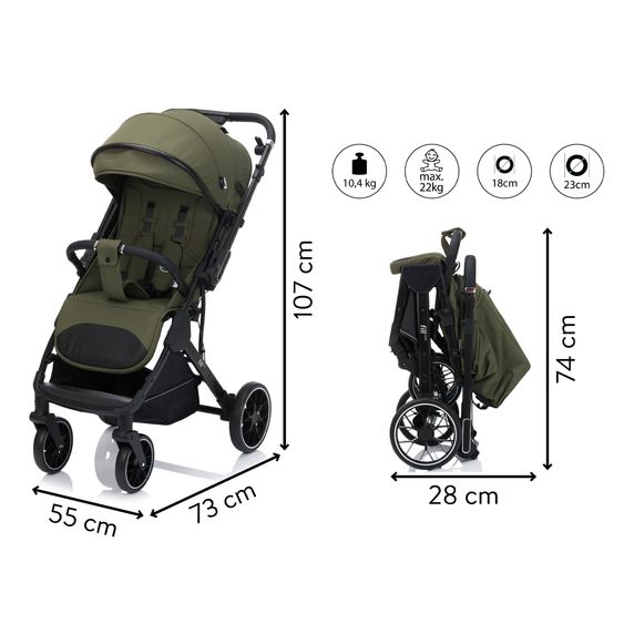 Fillikid Buggy & stroller Axis up to 22 kg with Swivel Handlebar & Parking Brake on Handle - Olive