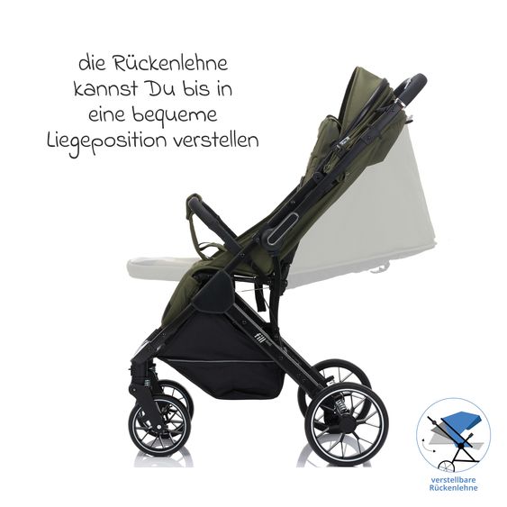 Fillikid Buggy & stroller Axis up to 22 kg with Swivel Handlebar & Parking Brake on Handle - Olive