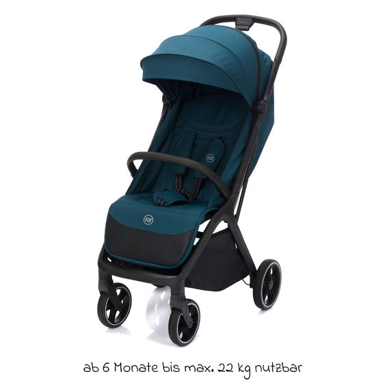 Fillikid Buggy & Sportwagen Cooper bis 22 kg belastbar mit Liegeposition und Autofold-Mechanismus nur 7,1 kg inkl. Schutzpaket - Türkis Schwarz
