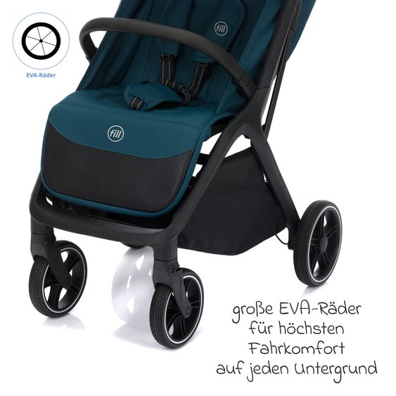 Fillikid Buggy & Sportwagen Cooper bis 22 kg belastbar mit Liegeposition und Autofold-Mechanismus nur 7,1 kg inkl. Schutzpaket - Türkis Schwarz