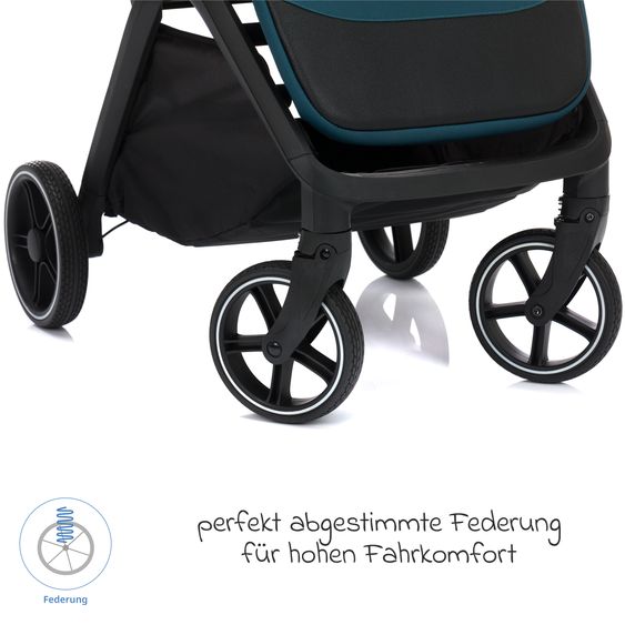 Fillikid Buggy & Sportwagen Cooper bis 22 kg belastbar mit Liegeposition und Autofold-Mechanismus nur 7,1 kg inkl. Schutzpaket - Türkis Schwarz
