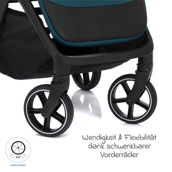 Fillikid Buggy & Sportwagen Cooper bis 22 kg belastbar mit Liegeposition und Autofold-Mechanismus nur 7,1 kg inkl. Schutzpaket - Türkis Schwarz