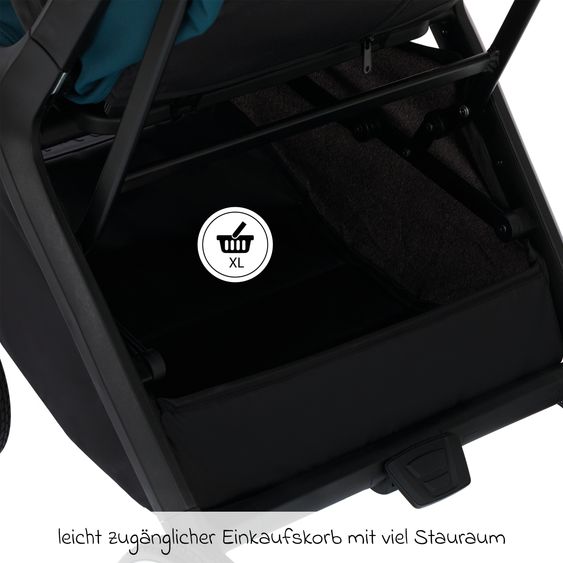 Fillikid Buggy & Sportwagen Cooper bis 22 kg belastbar mit Liegeposition und Autofold-Mechanismus nur 7,1 kg inkl. Schutzpaket - Türkis Schwarz