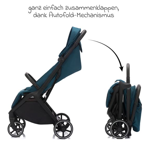 Fillikid Buggy & Sportwagen Cooper bis 22 kg belastbar mit Liegeposition und Autofold-Mechanismus nur 7,1 kg inkl. Schutzpaket - Türkis Schwarz