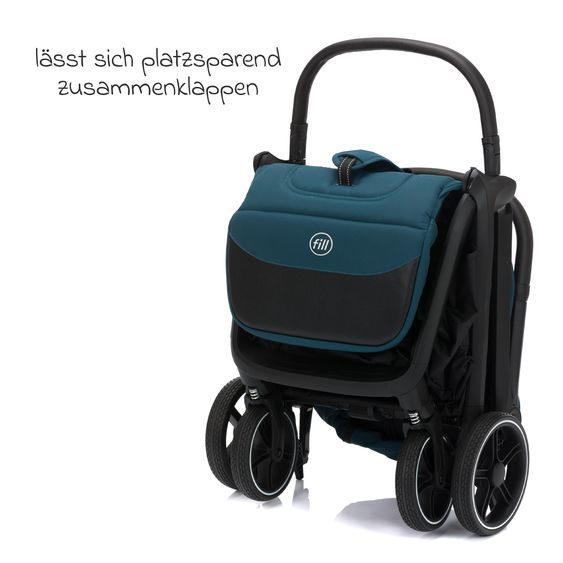 Fillikid Buggy & Sportwagen Cooper bis 22 kg belastbar mit Liegeposition und Autofold-Mechanismus nur 7,1 kg inkl. Schutzpaket - Türkis Schwarz