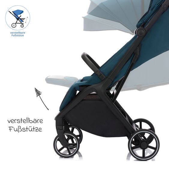 Fillikid Buggy & Sportwagen Cooper bis 22 kg belastbar mit Liegeposition und Autofold-Mechanismus nur 7,1 kg inkl. Schutzpaket - Türkis Schwarz