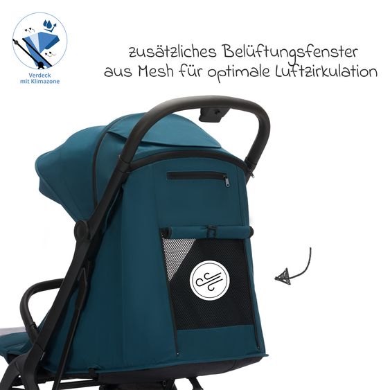 Fillikid Buggy & Sportwagen Cooper bis 22 kg belastbar mit Liegeposition und Autofold-Mechanismus nur 7,1 kg inkl. Schutzpaket - Türkis Schwarz
