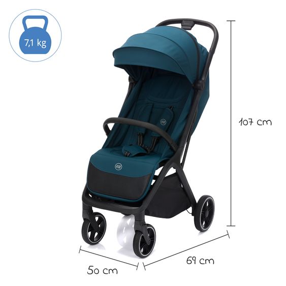 Fillikid Buggy & Sportwagen Cooper bis 22 kg belastbar mit Liegeposition und Autofold-Mechanismus nur 7,1 kg - Türkis Schwarz