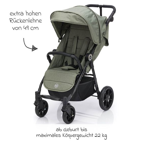 Fillikid Passeggino e carrozzina Fill Allrounder fino a 22 kg con maniglione regolabile - Verde Melange