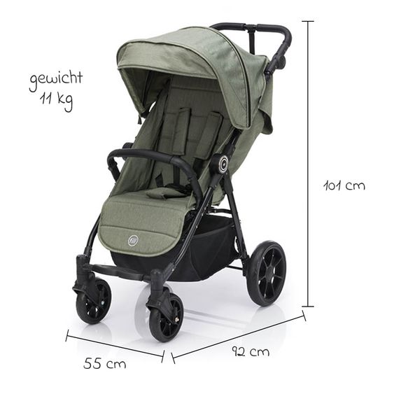 Fillikid Passeggino e carrozzina Fill Allrounder fino a 22 kg con maniglione regolabile - Verde Melange