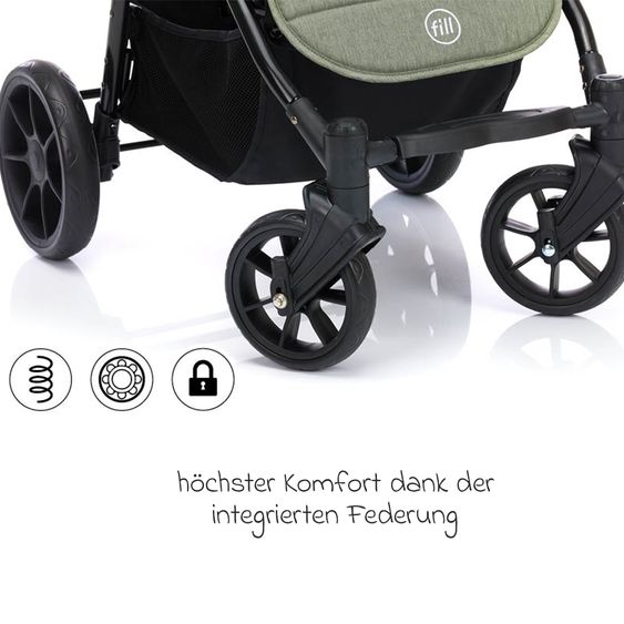 Fillikid Buggy & pushchair Fill Allrounder up to 22 kg loadable with adjustable push bar - Green Melange