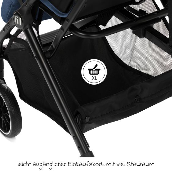 Fillikid Passeggino Fill Rover fino a 22 kg con posizione reclinabile, funzione trolley solo 6,8 kg - Denim