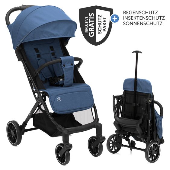 Fillikid Buggy e Passeggino sportivo Fill Rover bis 22 kg resistente con posizione reclinabile, funzione trolley solo 6,8 kg incl. pacchetto protezione - Denim